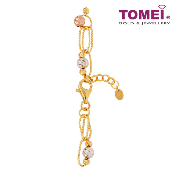 TOMEI Tri-Tone Dazzling Ball Bracelet, Yellow Gold 916 (AS-B0065-3C)