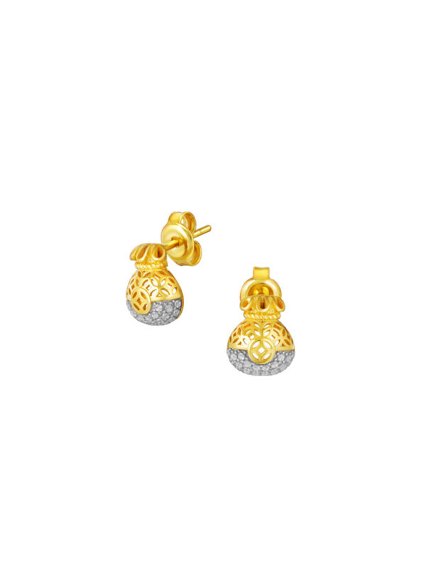 TOMEI Diamond Cut Collection Auspicious Pouch Earrings, Yellow Gold 916