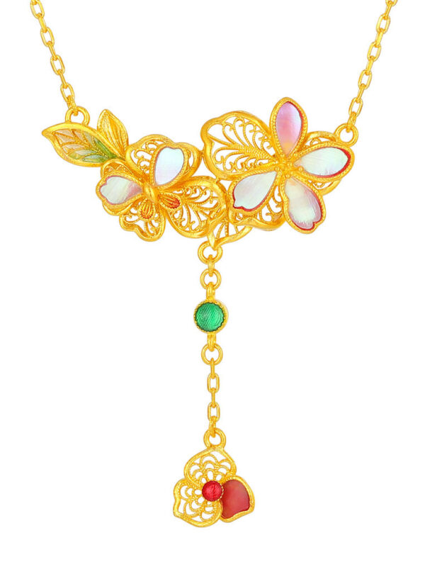 TOMEI Antique Gold Series Flowers Necklace, Yellow Gold 999