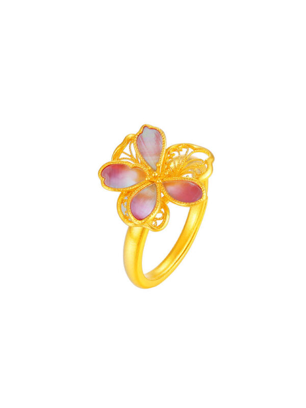 TOMEI Antique Gold Series Flowers Ring, Yellow Gold 999
