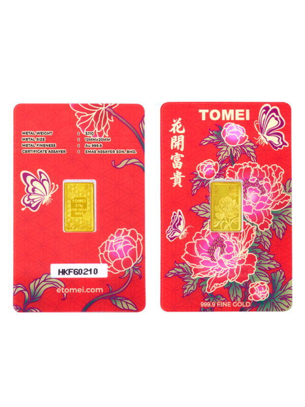 TOMEI 【花开富贵】Hua Kai Fu Gui Flower Gold Bar 3.11G | Fine Gold 9999