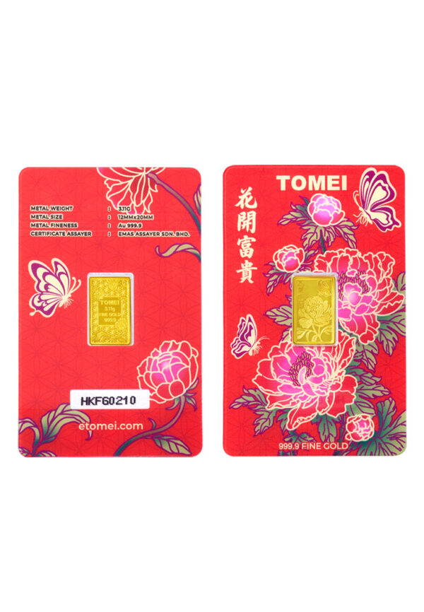 TOMEI 【花开富贵】Hua Kai Fu Gui Flower Gold Bar 3.11G | Fine Gold 9999