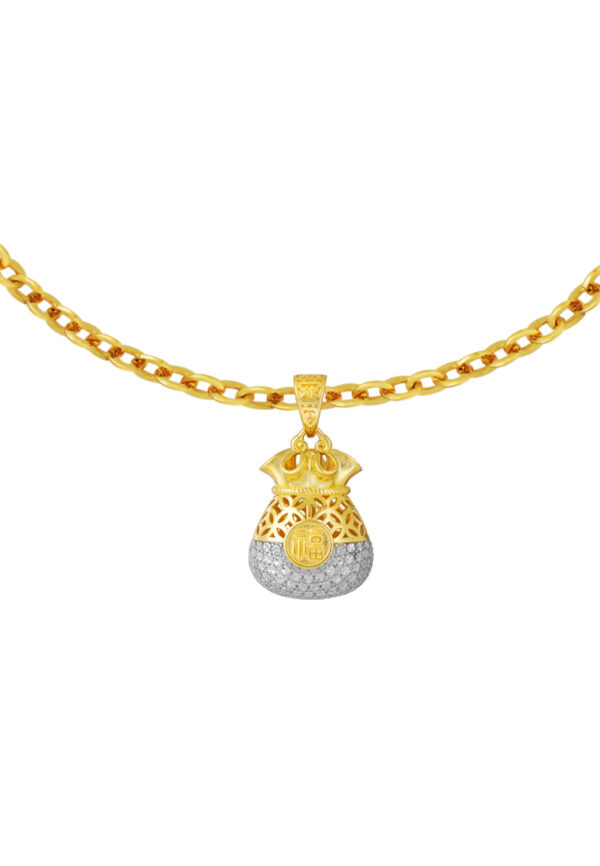 TOMEI Diamond Cut Collection Auspicious Pouch Pendant, Yellow Gold 916