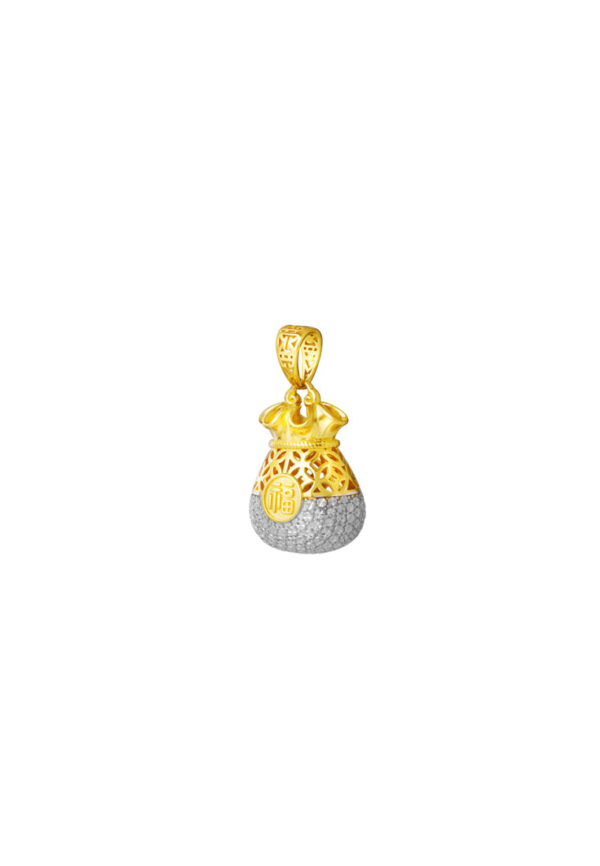 TOMEI Diamond Cut Collection Auspicious Pouch Pendant, Yellow Gold 916