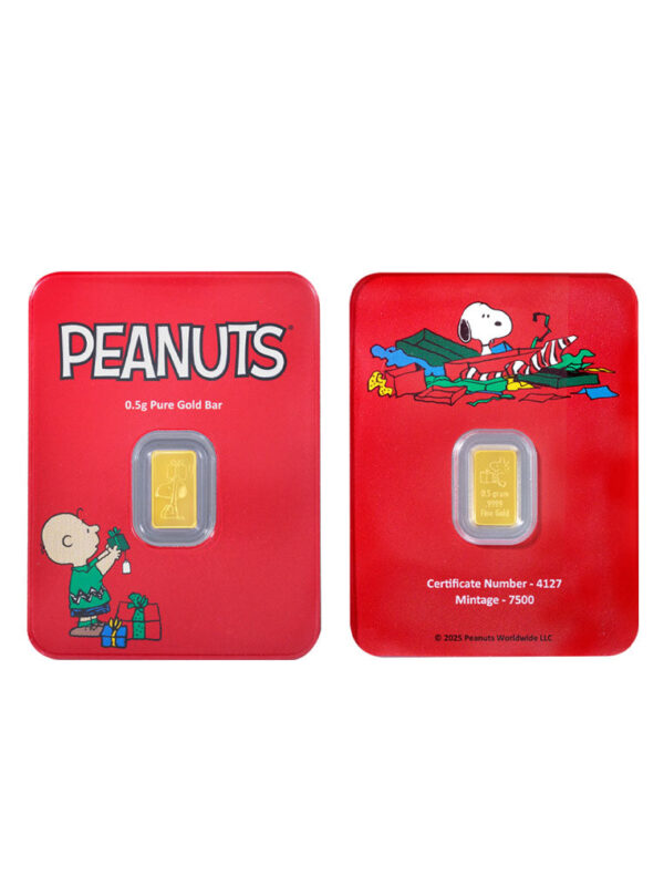 TOMEI Christmas with Snoopy & Charlie Brown Peanuts Gold Bar 0.5G I Fine Gold 9999