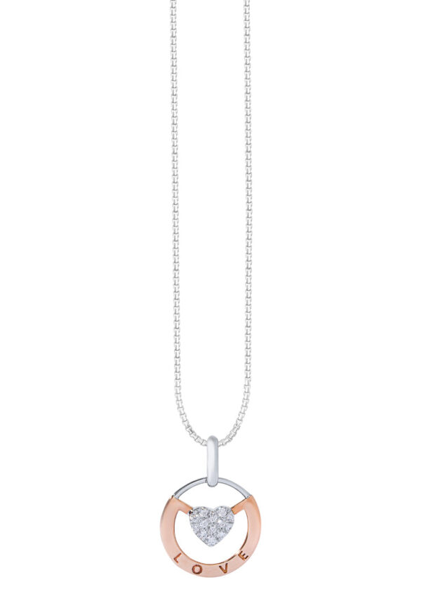 TOMEI Diamond Pendant Set, White+Rose Gold 585