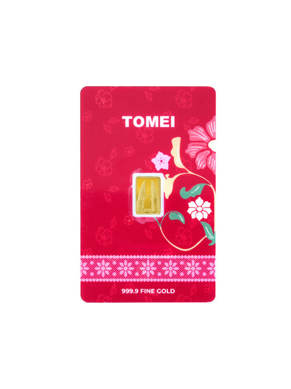 [TOMEI Exclusive] KLCC Twin Towers Raya Floral Gold Bar 1G  | Fine Gold 9999