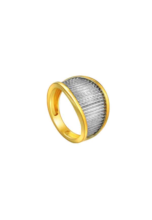TOMEI Dual-Tone Striated Ring, Yellow Gold 916